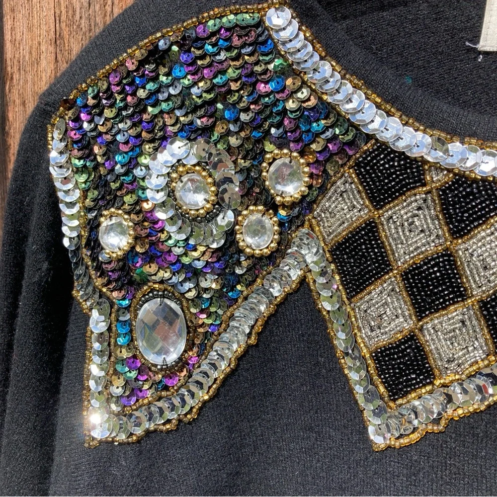 Vintage TJW sequined, angora and wool black sweater size large - Picture 4 of 7